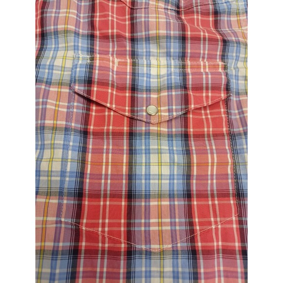 Wrangler American Cowboys Pearl Snaps Shirt Plaid Red Blue Short Sleeve XL - Picture 7 of 9